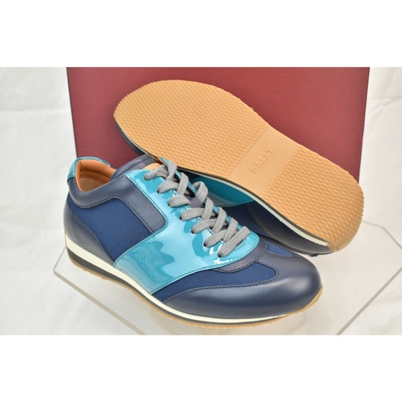 ALEANA MARINE CANVAS LEATHER LOGO CONTRAST SNEAKERS US 9.5 NIB BALLY ALEANA MARINE CANVAS LEATHER LOGO CONTRAST PLATFORM SNEAKERS US 9